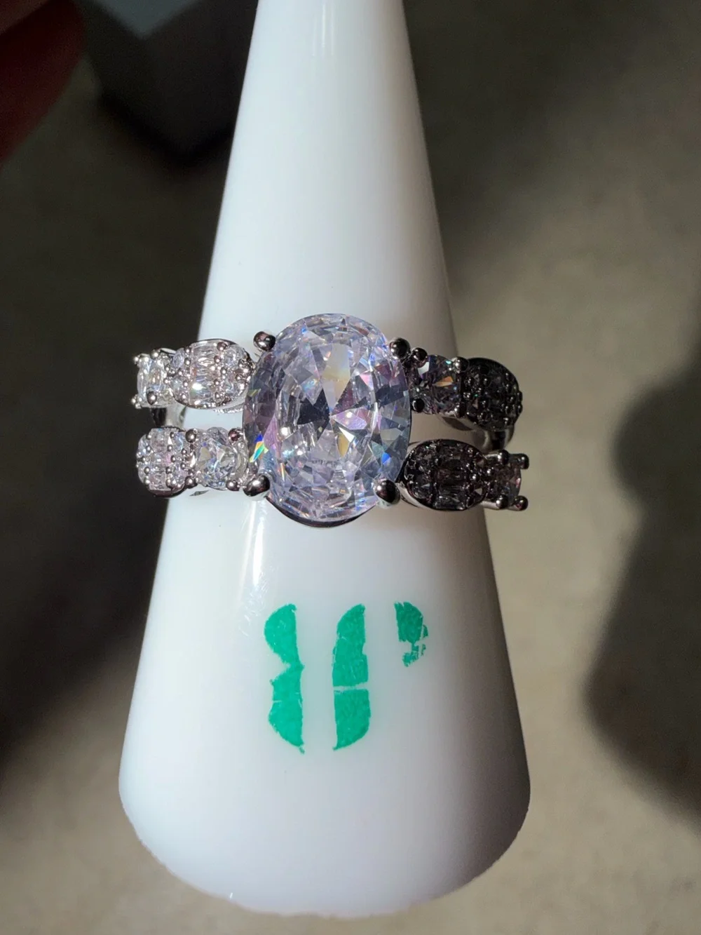 Bomb Party Size 9 Ring-Melded Whispers Diamond CZ on Rhodium RG87765